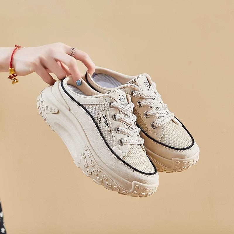 Outer slippers women's summer mesh breathable thick-soled versatile lazy shoes drag a pedal bag head half slippers casual sandals