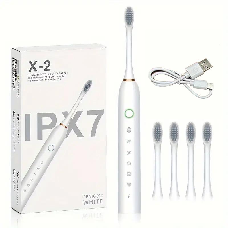 

Интеллектуальная звуковая электрическая зубная щетка, перезаряжаемое полностью автоматическое устройство для отбеливания и чистки зубов для взрослых, для студентов и мужчин белый