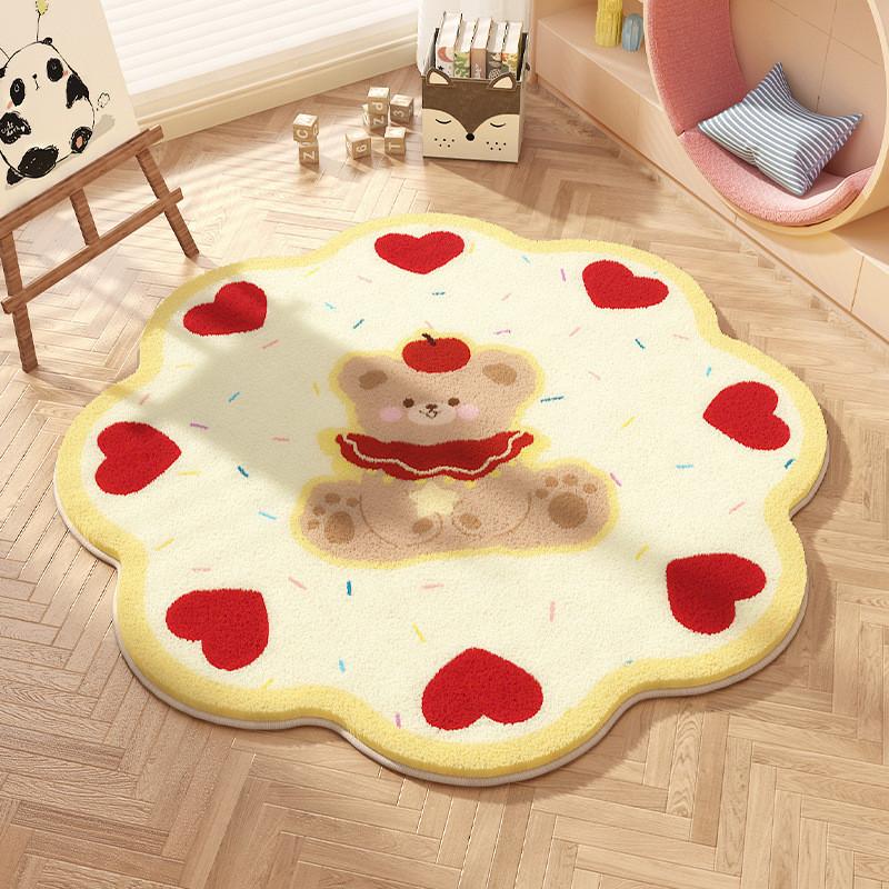 Cartoon Animal Pattern Circular Carpet With Water Wash For Kids Bedroom And Lounge Area