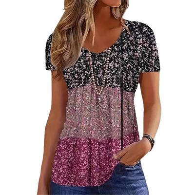 Women's Short-sleeved V-neck Summer Fashion Casual Printed T-shirt