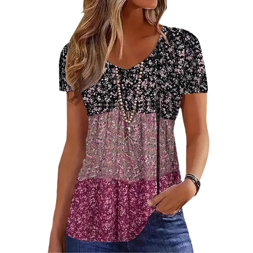 

Женская футболка с коротким рукавом и V-образным вырезом, летняя, модная, повседневная, с принтом XXL красный