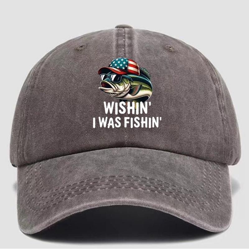 

Jolly Fishing Hat - Hope I m Fishing - distressed washed adjustable baseball cap, featuring patriotic fisherUnisex design - Adjustable