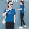 95% Cotton Elastic Stylish Women's Summer Leisure Sports Set: Short-Sleeved T-Shirt & Trousers