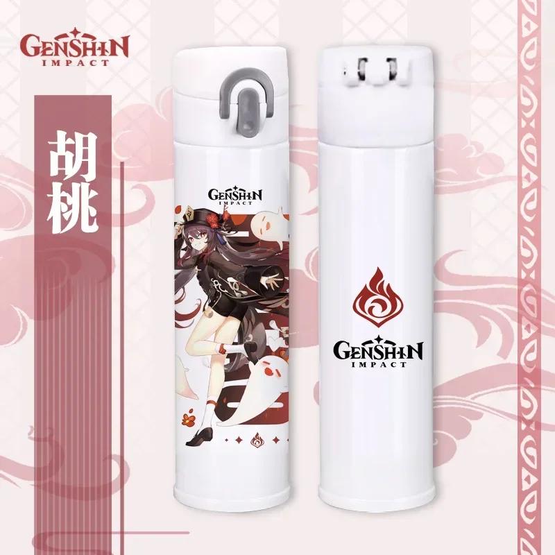 Genshin Thermos Cup Bottles Zhongli Beelzebul Genshin Impact Insulated Bottles Anime Coffee Water Cup Mug Vacuum Thermos Flask