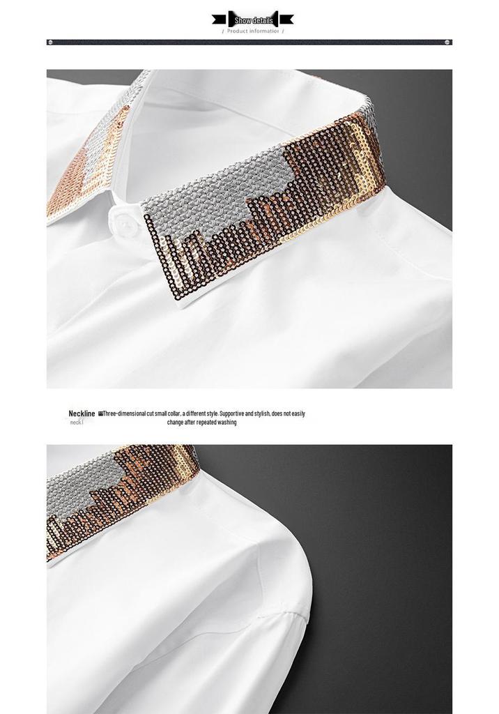 Men's High-End Silver Thread Embroidered Sequin Long-Sleeve Shirt
