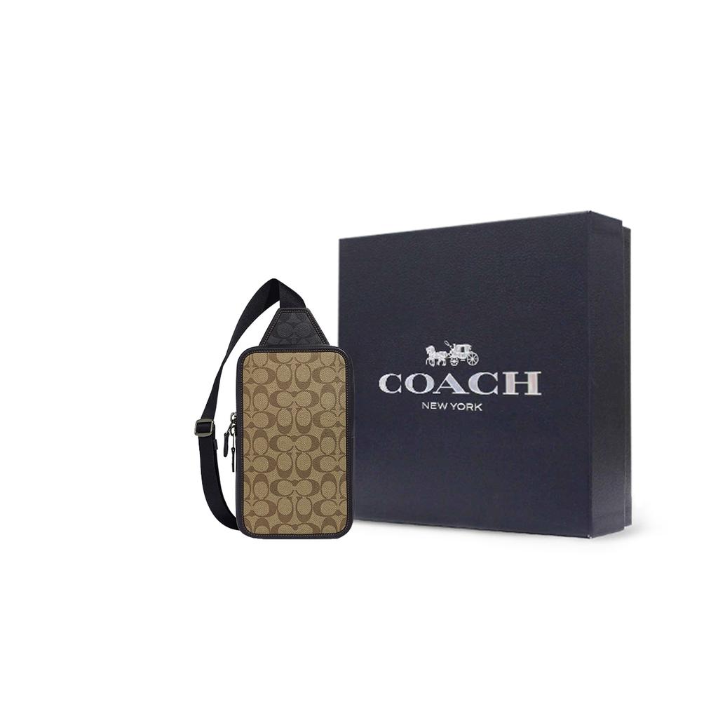 New COACH Sullivan Coated Canvas With Pebbled Leather Shoulder Bag, Crossbody Bag Trumpets Men's Khaki C9865-QBTUP