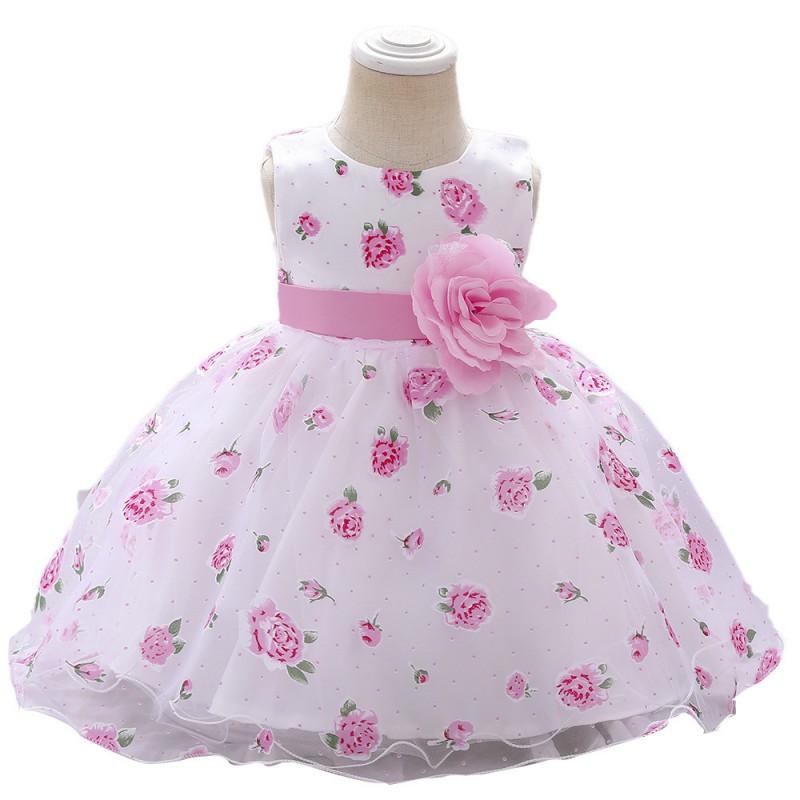 Baby Girl Princess Dress Pink Tulle Printed Gown 1-3 Years Old Kids Party Wear