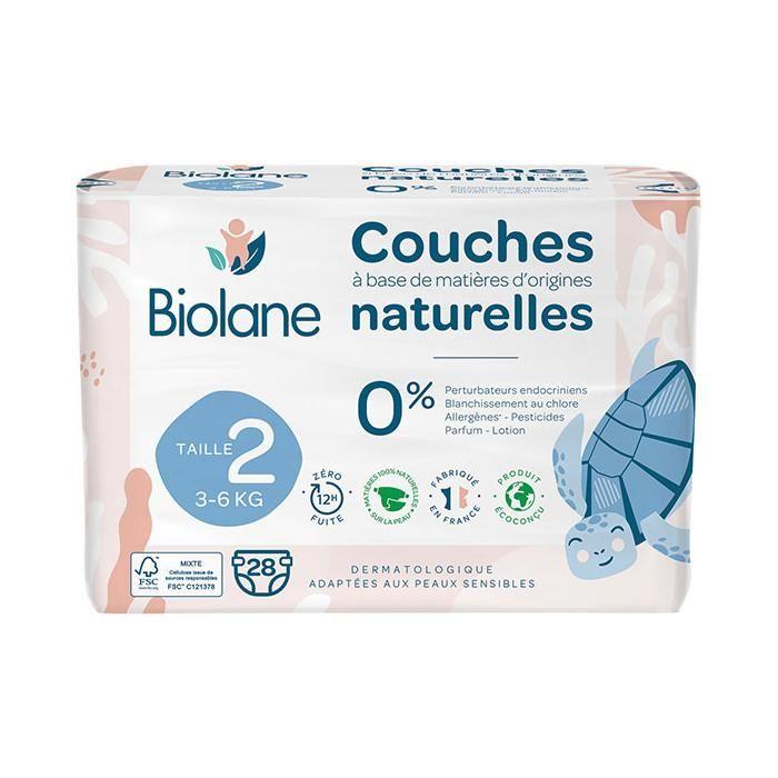 Biolane - Couches Naturelles Taille 2 - Ultra-Absorbant, Pas De Fuite - 28 Unités