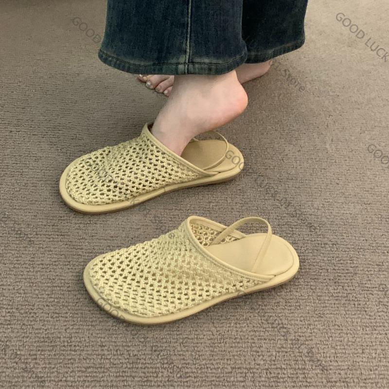 Fashion Mesh Hollow Woven Toe Sandals for Women for Summer Wear New Style with Back Straps and Soft Soles for Beach Roman Shoes