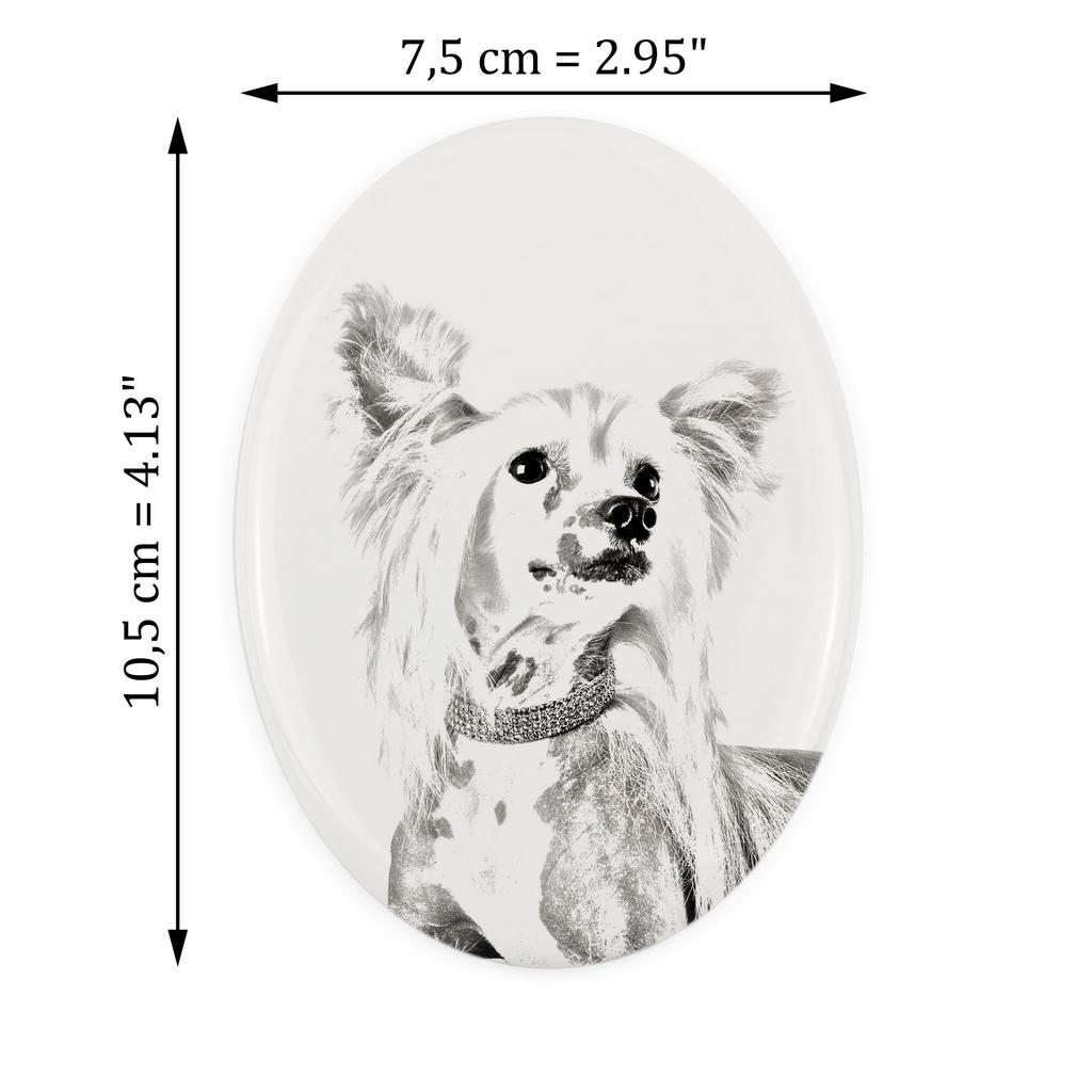Chinese Crested Dog, Puff - Commemorative Plaque with a Photo of a Dog, Tombstone with a Print, Personalized Oval Plaque from the Art-Dog Brand
