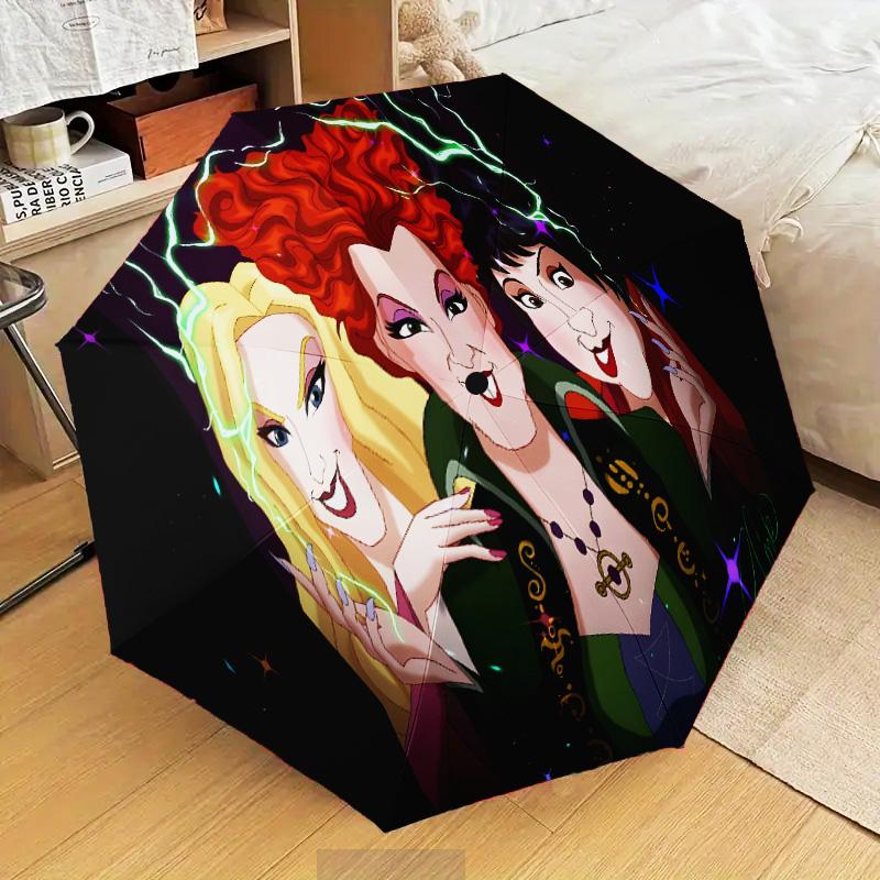 Witch Sisters In The Moonlight Automatic Folding Umbrella - 8-Rib Travel Umbrella with Auto Open/Close & Portable Gifts for holidays or birthdays