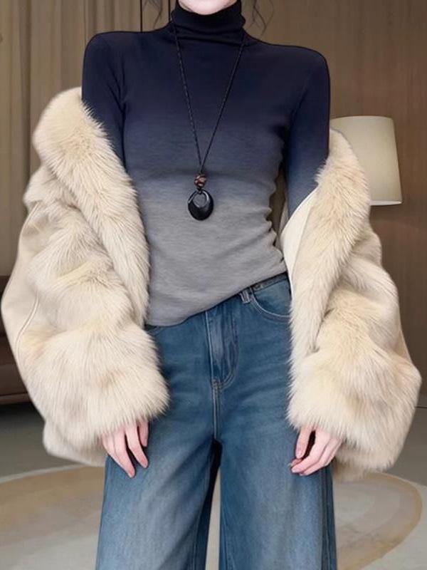 Gradient Cropped High Neck Slim Fit Top - 2025 Autumn/Winter Korean Style Women's Fashion