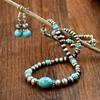 2-Piece Vintage Round Imitation Turquoise Necklace and Earring Set for Women Handmade Jewelry