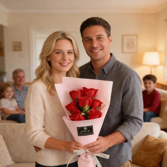 7 Head Artificial Rose Bouquet Handcrafted Soap Flower Petals Decoration Valentine's Day Anniversary Birthday Women Mother Wife Girlfriend Gifts