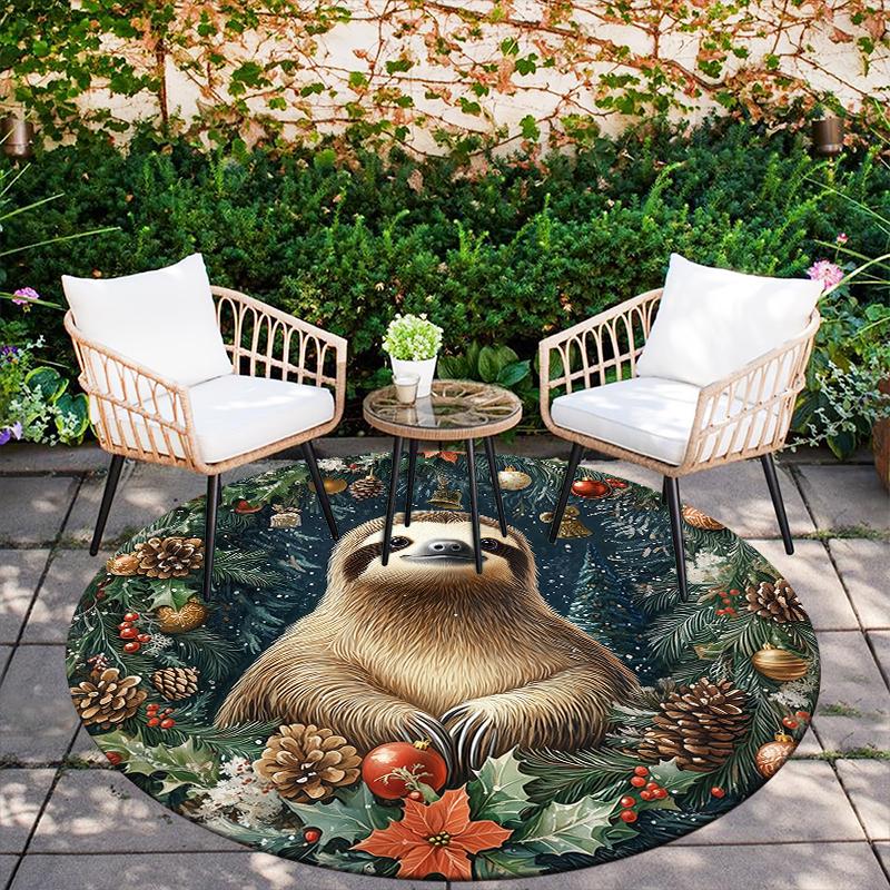 Christmas Sloth Pattern Round rug,Carpet Rug for Living Room Bedroom Playroom ,Non-slip Floor Mat,Holiday Gifts and Birthday Gifts.
