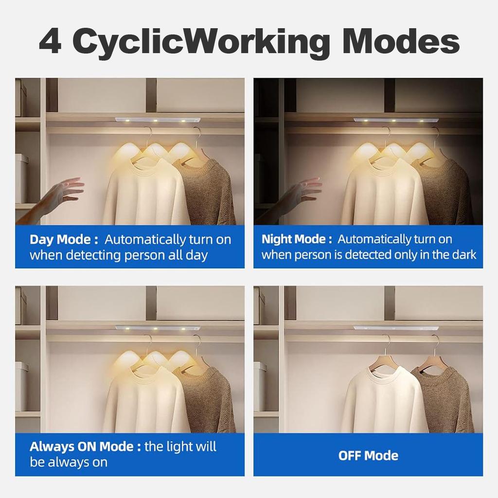 Ultra Slim Led Motion Sensor Light Strip Pir 10cm-50cm 3 Colors Paste Wall Lamp Usb Night Rechargeable Bedside Wireless Lighting