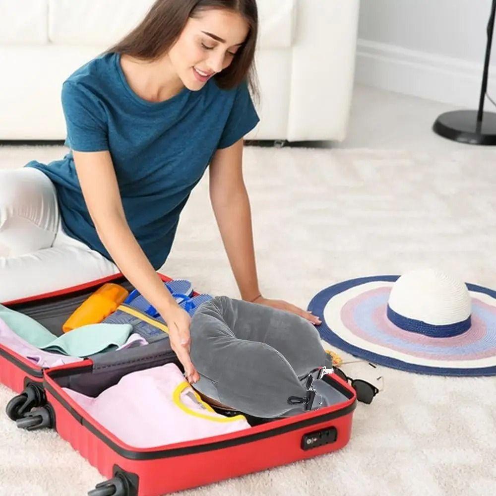 Velvet Neck Pillow Storage Bag Adjustable Neck Size U-Shapes Pillow Stuffable Travel Pillow  Flight