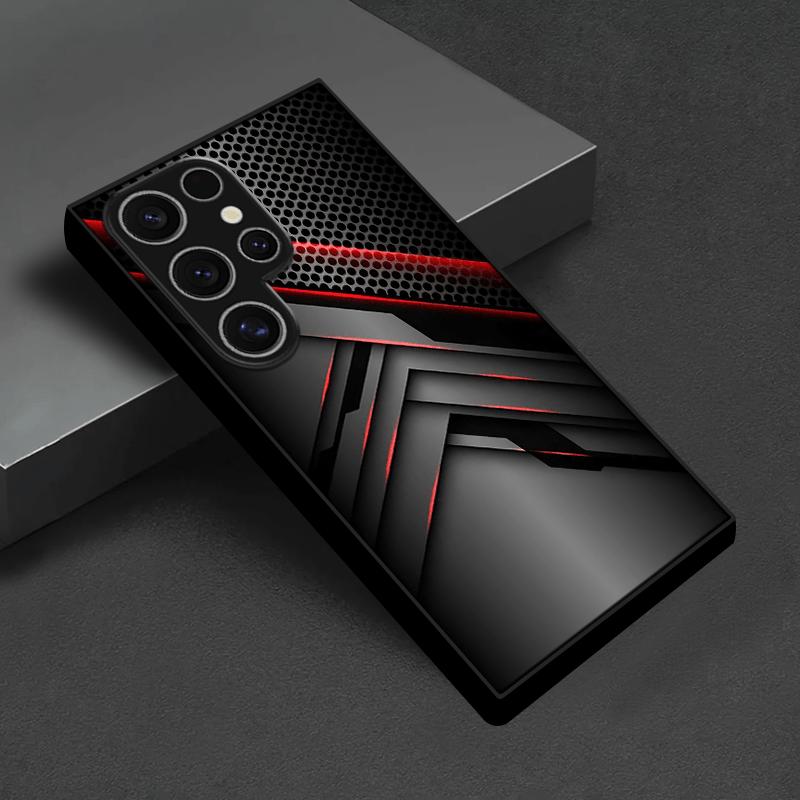 Black mechanical texture pattern glass phone case suitable for Samsung for galaxy S25 S24 S23 S22 S20 FE Ultra Plus 5G anti drop