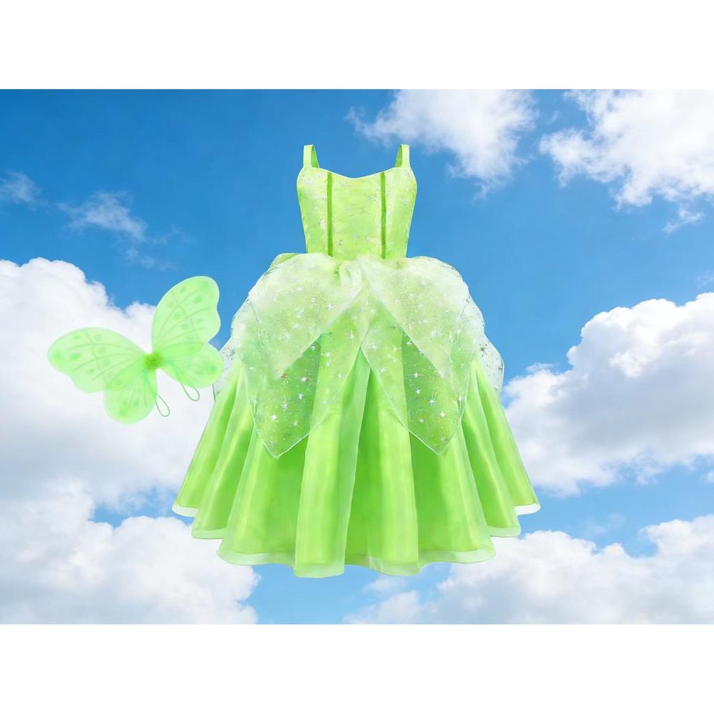 Girls Tinker Bell Costume Cosplay Outfit Polyester for Carnival Halloween Easter Christmas Children's Day Valentine's Day 140cm 9-10 Years Green