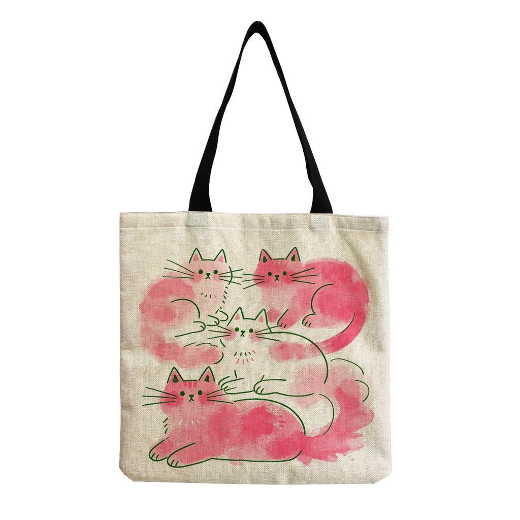 New Cat Print One-Shoulder Tote: Fashionable, Large Capacity, Foldable Women's Bag
