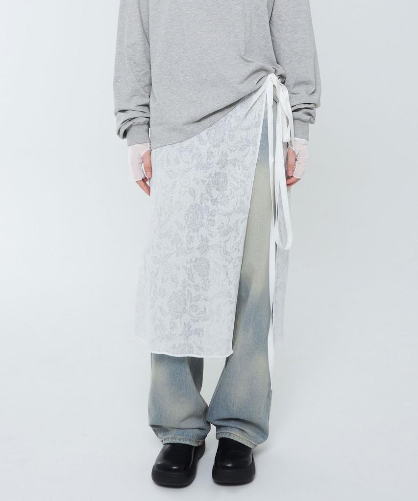 Liomeu Chiffon See-Through Layered Long Wrap Skirt_White