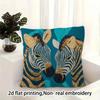 Teal Golden Vintage Zebra Double-Sided Decorative Pillowcase, Aqua Blue Modern Pattern Cushion Cover For Sofa Living Room