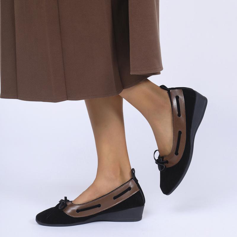 Fashion French Retro Bowknot Decoration Ballet Shoes Women 2025 Autumn Round Toe Wedge Heel Pumps Comfort Soft Sole Low Heel Pumps