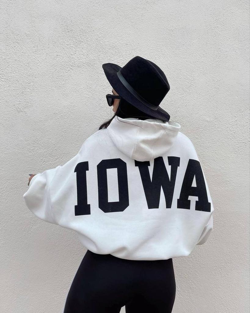 BITCED Fleece Long-sleeved Printed Short Hoodie Woman