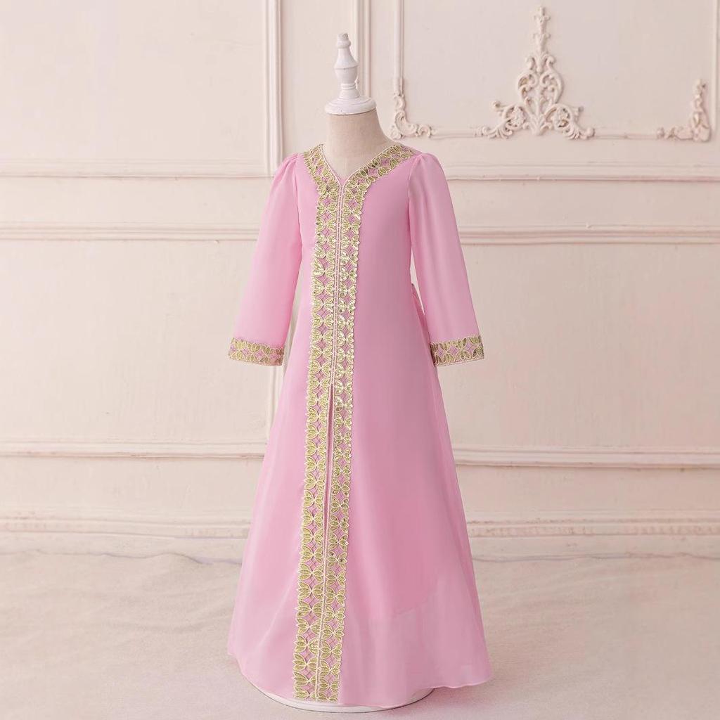 Elegant Chiffon Long Sleeve Arab-Inspired Dress for Holidays