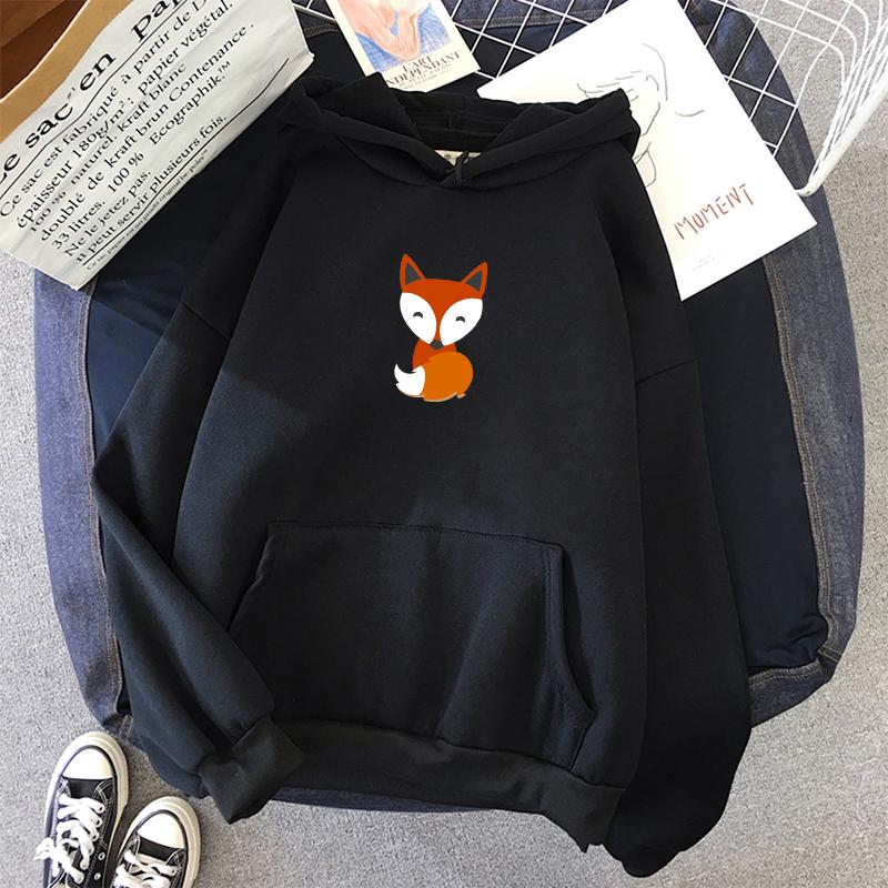 

Winter casual fashion fleece ladies sweatshirt long sleeve cute little fox print pattern pullover loose hoodie women thickening 3XL