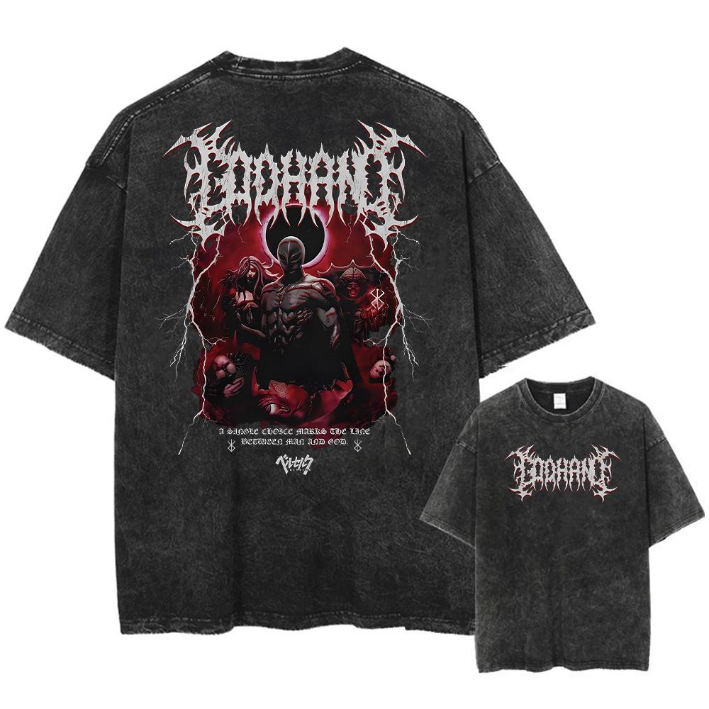 

Anime Berserk T-shirts Printed Oversized Vintage Washed T Shirt Summer Short Sleeve Retro Manga Guts Griffith Tops Tees Unisex M