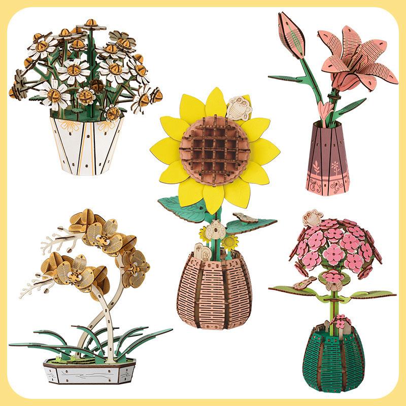 3D Flower Wooden Puzzles DIY Wooden Flowers Model Kit Building Set Crafts for Adults To Build Botanical Collection Creative Gift