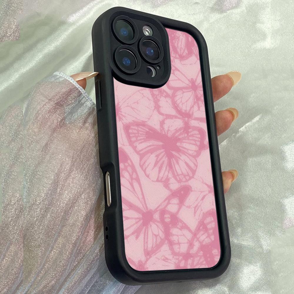 JT8 Aesthetic Pink Butterfly Phone for for iPhone 17 16 Pro Max Samsung S26 S25 Ultra A17 A26 A07 Xiaomi Redmi Note 14 Pro Plus Soft TPU Case Cover