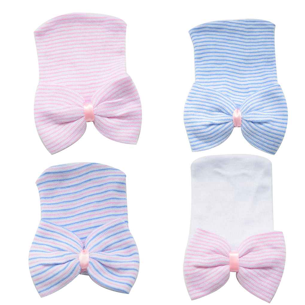 Newborn Baby Girls Hats Infant Nursery Beanie Hospital With Rhinestones Bow Caps