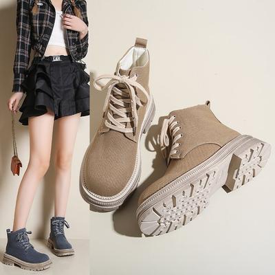 Autumn and Winter Wind Boots Female Ins England Style Breathable Retro Short Boots Thick Bottom Rhubarb Boots