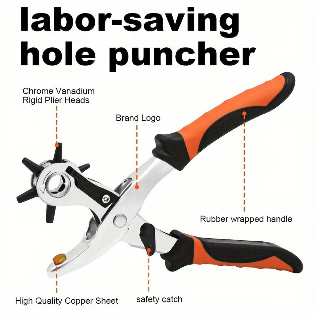 Leather Hole Punch,Heavy Duty Revolving Eyelet Punch and a Hole Grinding Rod,Handy Belt Drilling Tool