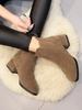 Fashion Women  Ankle Boots Autumn Winter  Boots Slip-on Round Toe 3.5cm Square Heel Solid Casual Black Camel Booties Size 35-43