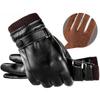 Men S Cold Resistant Cycling Gloves PU Windproof Plush Lined Thickened Touchscreen Gloves for Driving Autumn Winter