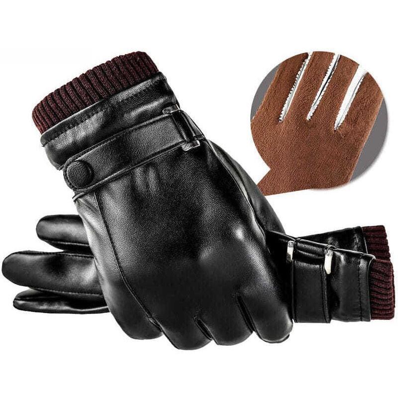 Men S Cold Resistant Cycling Gloves PU Windproof Plush Lined Thickened Touchscreen Gloves for Driving Autumn Winter