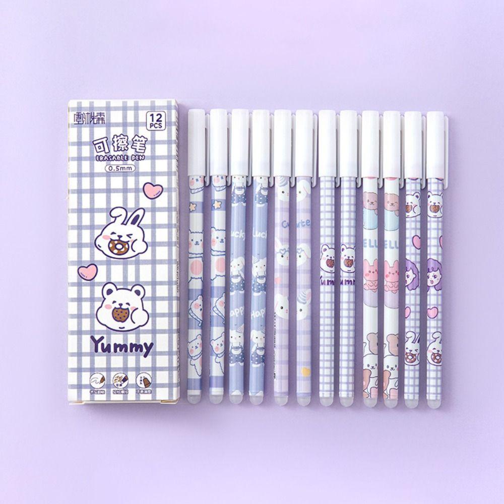 12PCS/Box 0.5mm Blue Ink Neutral Pen Bear Peach Astronaut Gel Pens Writing Tools  Students Gift