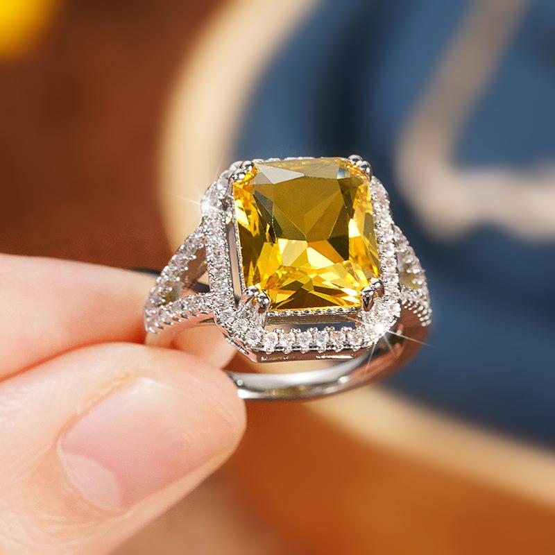 Huitan Gorgeous Yellow Cubic Zirconia Women Rings for Engagement Wedding Temperament Elegant Female Accessories Fashion