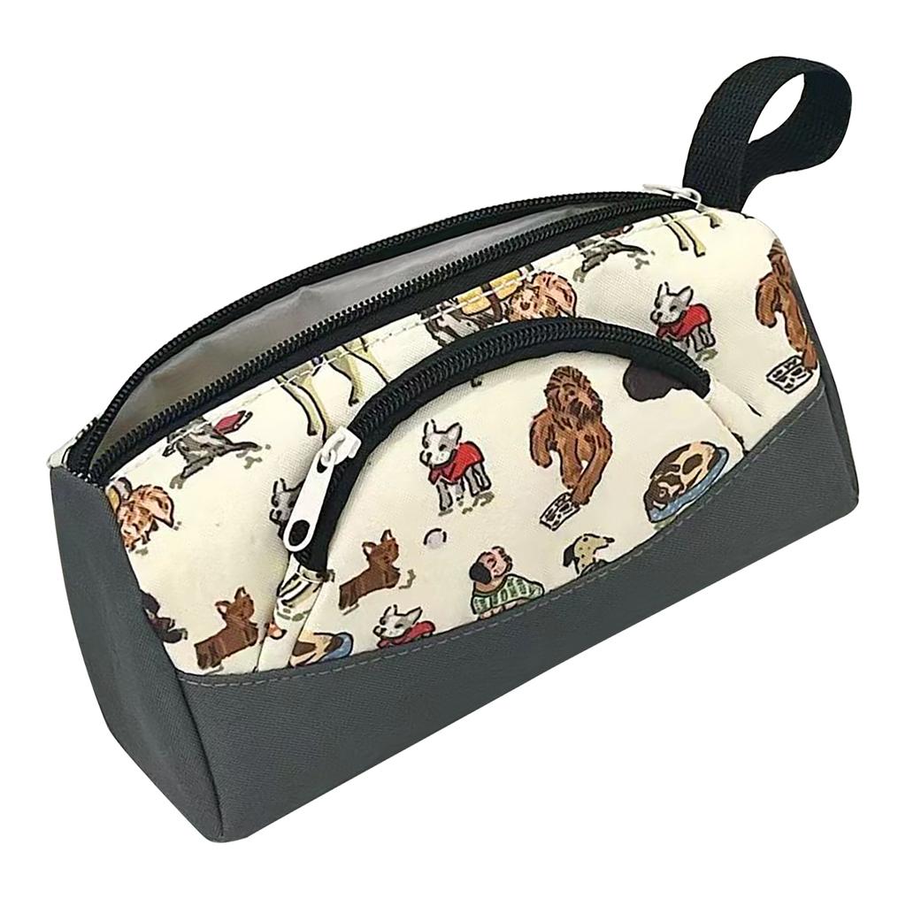 Canvas Pencil Case Large Capacity Double Layer Pen Pouch Cute Dog Stationery Storage Bag for