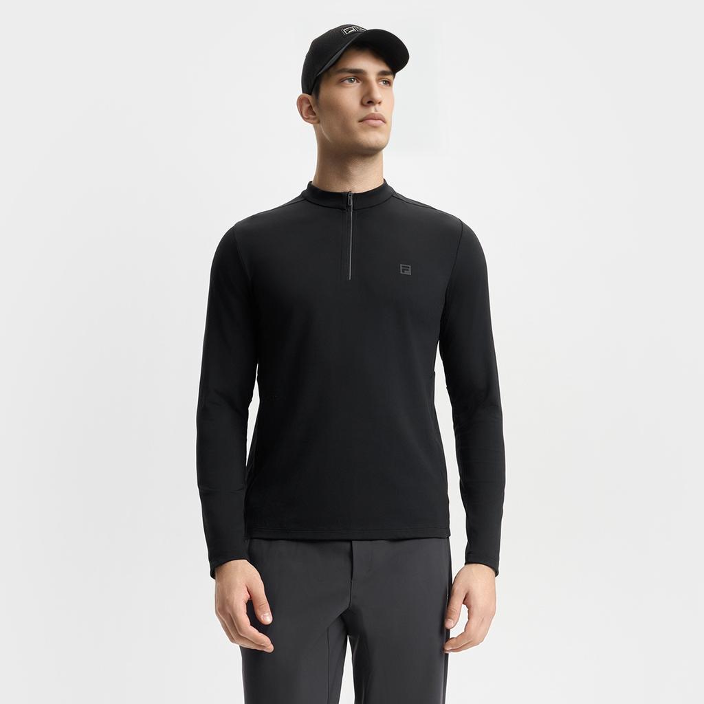 FILA Fleece Half-Zip Casual Long Sleeve T-Shirt Men tops Deep-Black A11M511214FBK