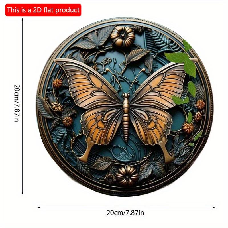 2d Flat 20*20cm, Charming Butterfly Wall Art Round Wooden Sign, Perfect for Home, Kitchen, Garden, Bedroom Decor