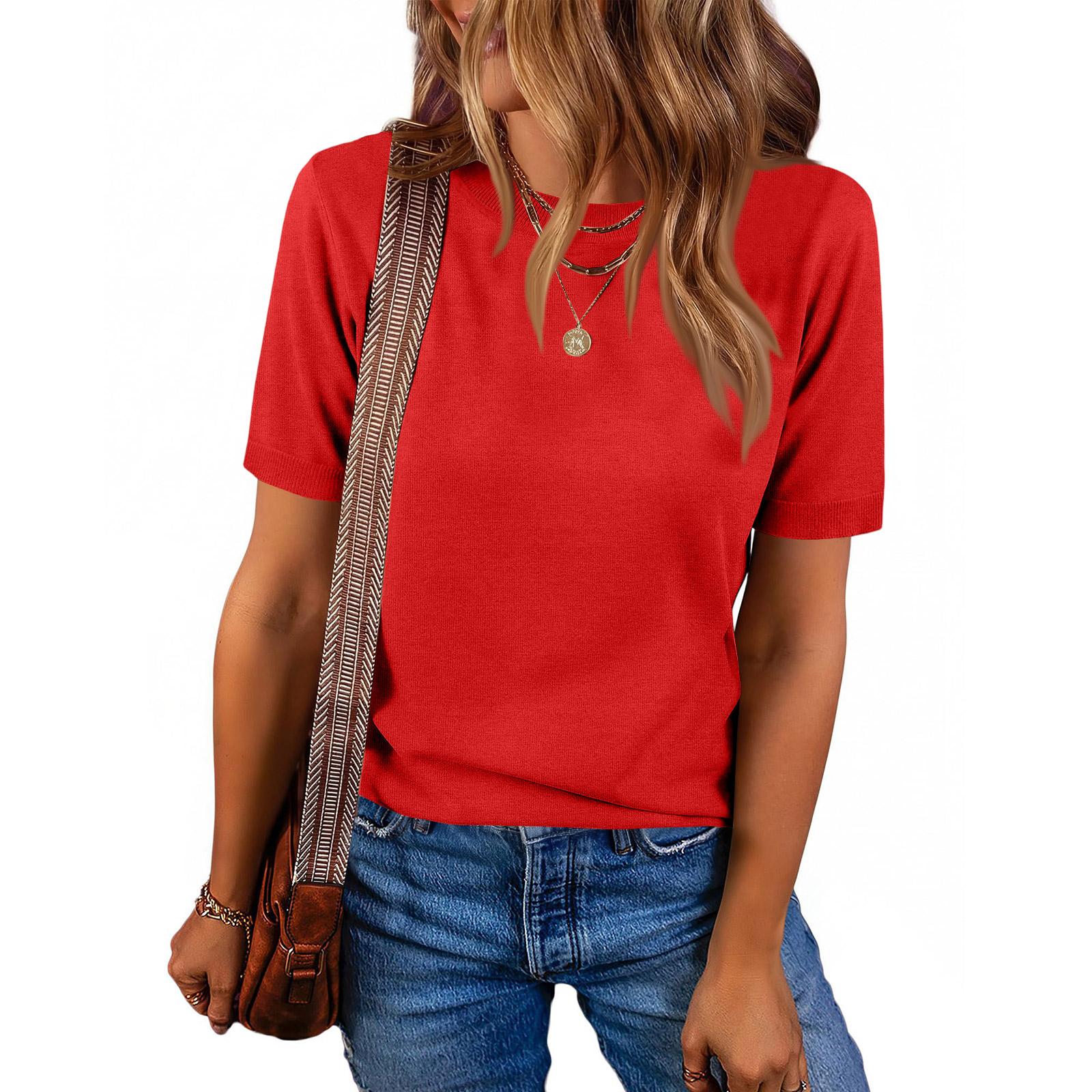 

Women s Fashion Casual Lapel Short Sleeve Color Shirt Women s Up Tops L красный