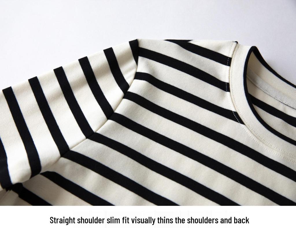 Women's Striped Long Sleeve Crew Neck T-Shirt - 2025 Autumn/Winter Slim Fit Pure Cotton Base Layer
