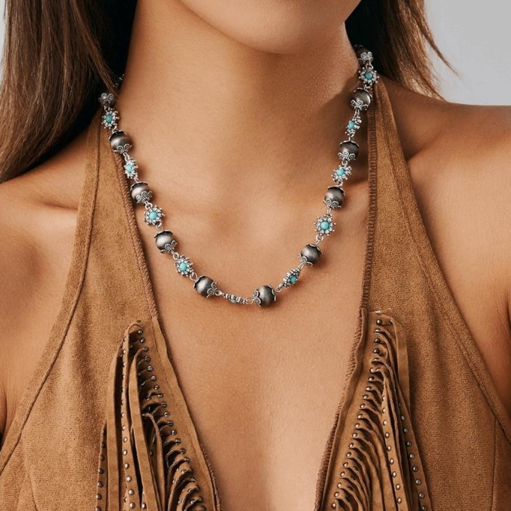 Bohemian Flowers Beads Choker Necklace Rhinestone Y2K Neck Jewelry  Party