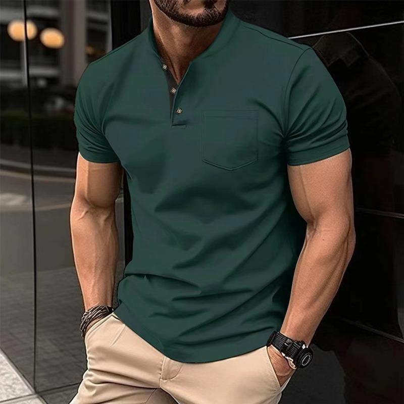 

Summer Men s Solid Color Short Sleeved Button T-shirt Polo Shirt XXL зелений