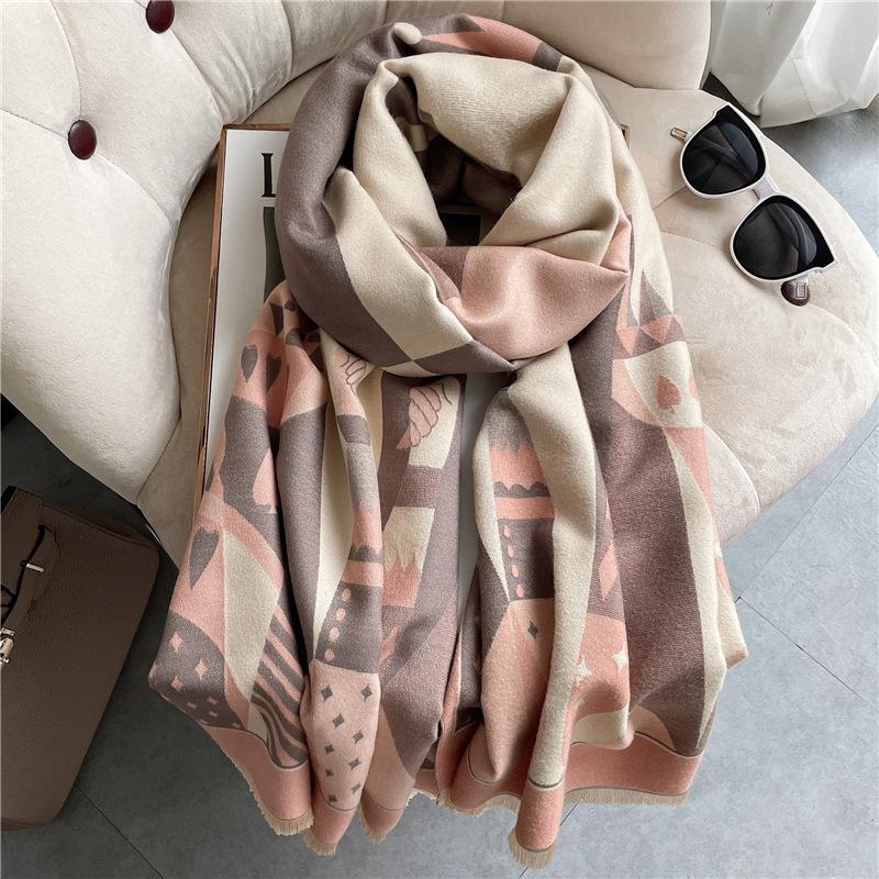 New scarf women's winter poker thickened warm fringed shawl trendy girl scarf student