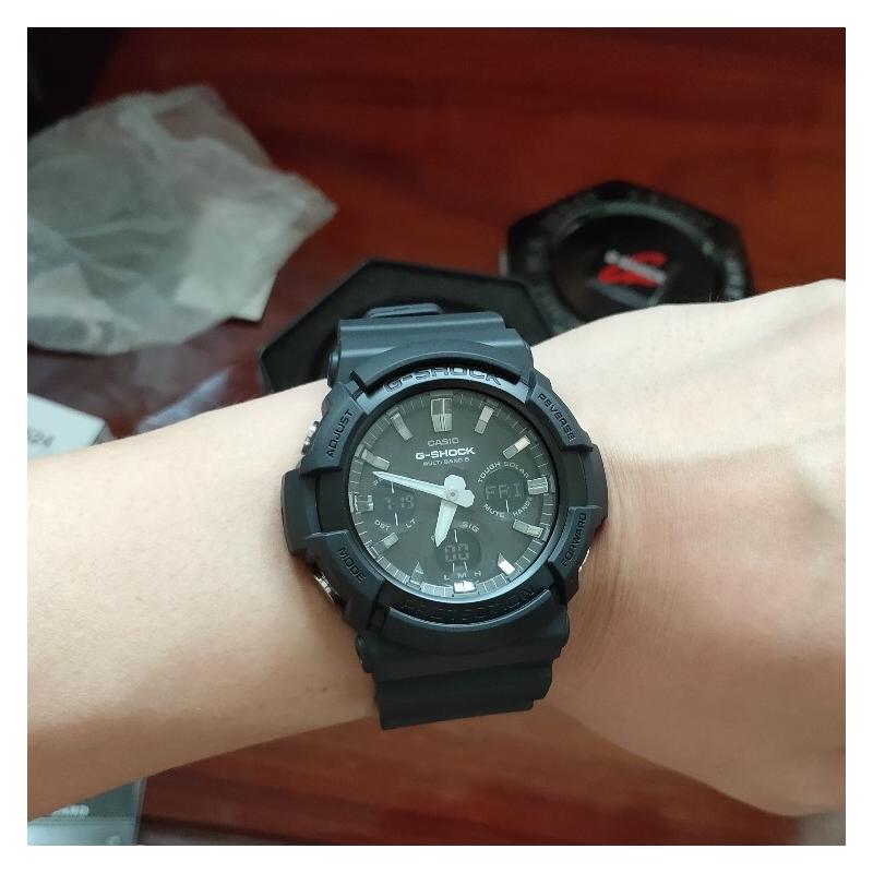 Casio Fashion Simple Trendy Sports Radio Wave Solar Movement Quartz Movement Resin Strap Japanese and Korean Watch Men's Watch Black GAW-100B-1APR